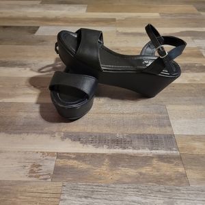 Diba London Women's Open Toe Black Wedge platform Sandals Size 7.5M